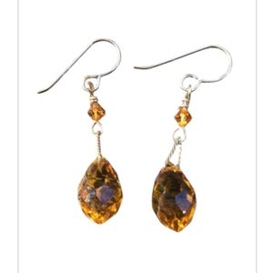 Handcrafted Vintage Amber Color Crystal Teardrop Earrings